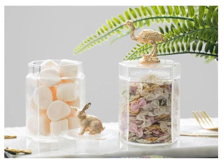 Premium glass food storage jar with a creative rabbit-shaped lid, perfect for storing dry goods and keeping your kitchen organised.