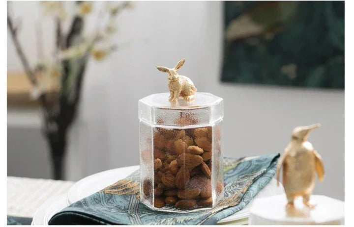 Premium glass food storage jar with a creative rabbit-shaped lid, perfect for storing dry goods and keeping your kitchen organised.