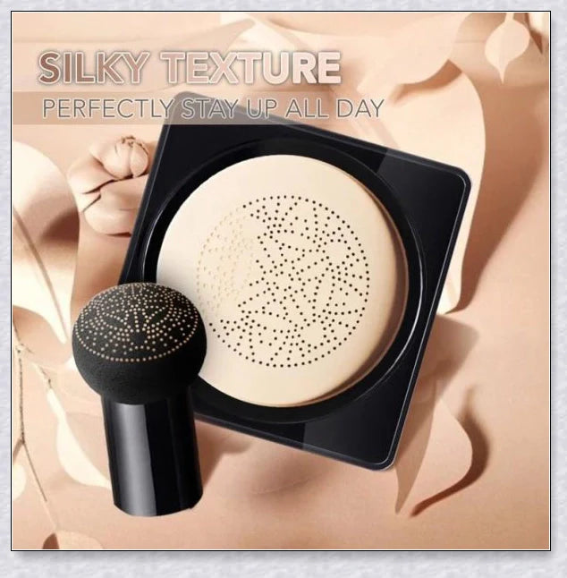 A makeup product featuring a mushroom-shaped sponge applicator for effortless, natural-looking coverage