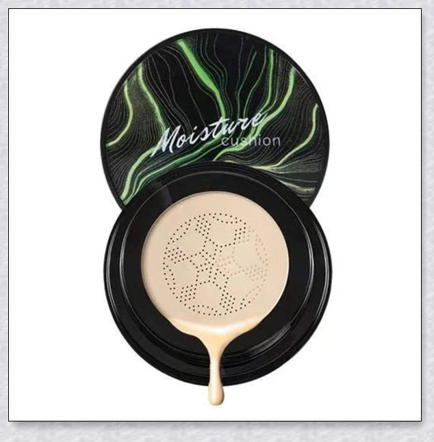 A makeup product featuring a mushroom-shaped sponge applicator for effortless, natural-looking coverage