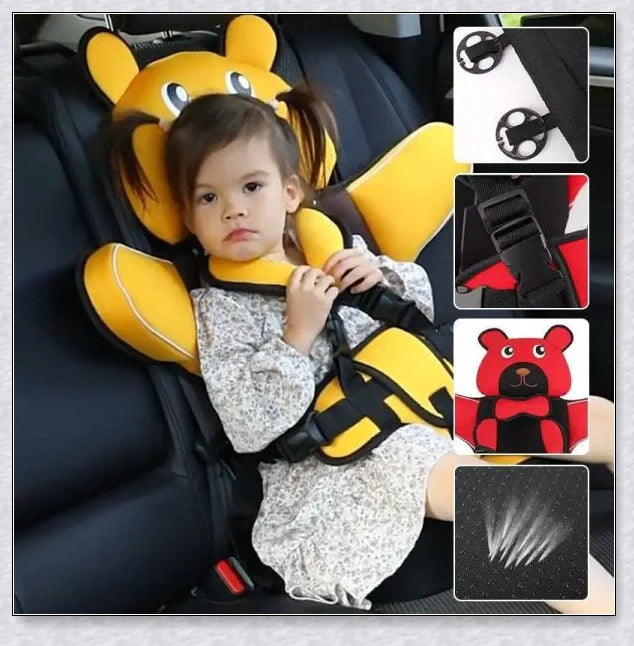 Portable Children's Car Seat with adjustable headrest and shoulder straps, designed for safe and comfortable car travel from 6 months to 12 years old.