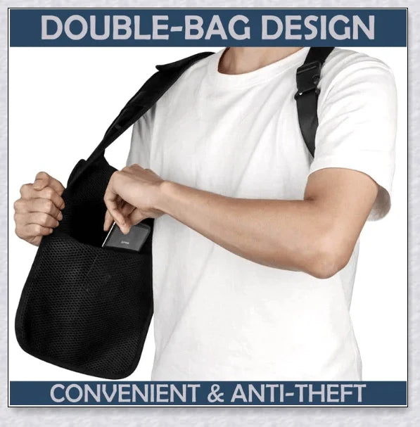 Hidden Slinger anti-theft concealed underarm storage bag for travel, featuring premium materials, adjustable strap, and multiple pockets for secure storage.