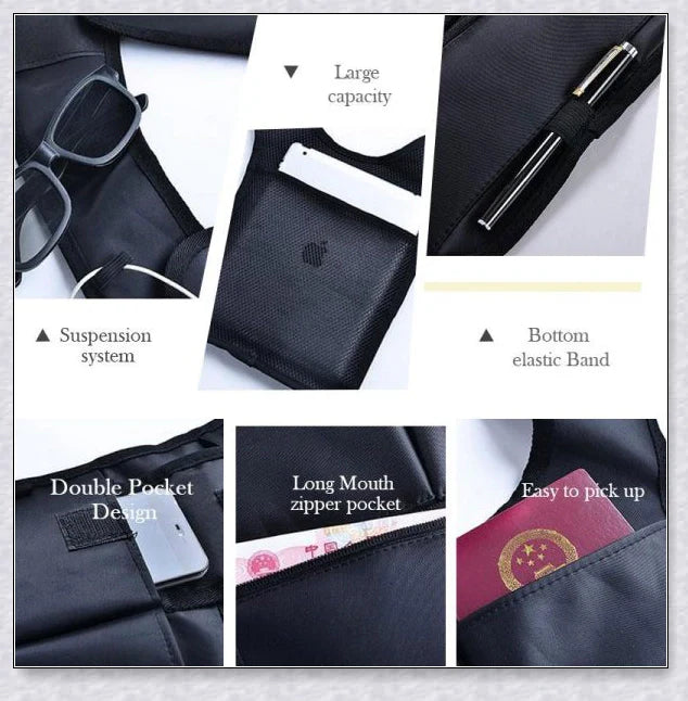 Hidden Slinger anti-theft concealed underarm storage bag for travel, featuring premium materials, adjustable strap, and multiple pockets for secure storage.