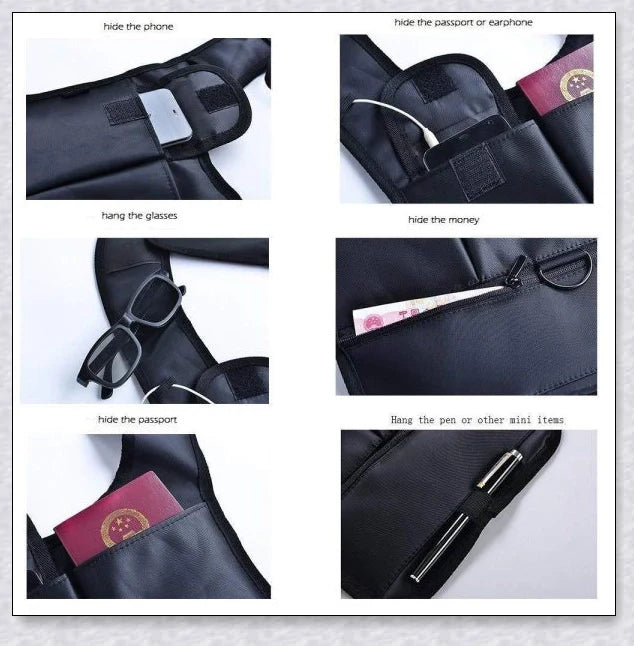 Hidden Slinger anti-theft concealed underarm storage bag for travel, featuring premium materials, adjustable strap, and multiple pockets for secure storage.