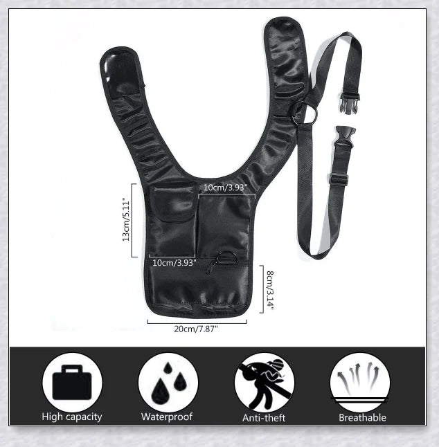 Hidden Slinger anti-theft concealed underarm storage bag for travel, featuring premium materials, adjustable strap, and multiple pockets for secure storage.