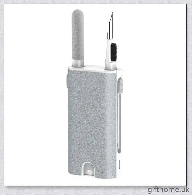 A 5-in-1 screen cleaning kit with a soft sponge, brush, and metal tip for thoroughly cleaning various digital devices
