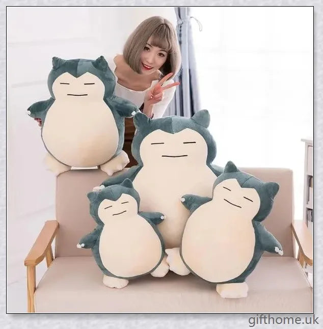A soft, cuddly Snorlax anime plush toy in various sizes, a perfect Pokémon collectible and gift.