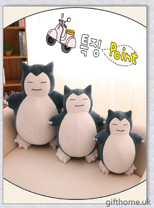 A soft, cuddly Snorlax anime plush toy in various sizes, a perfect Pokémon collectible and gift.