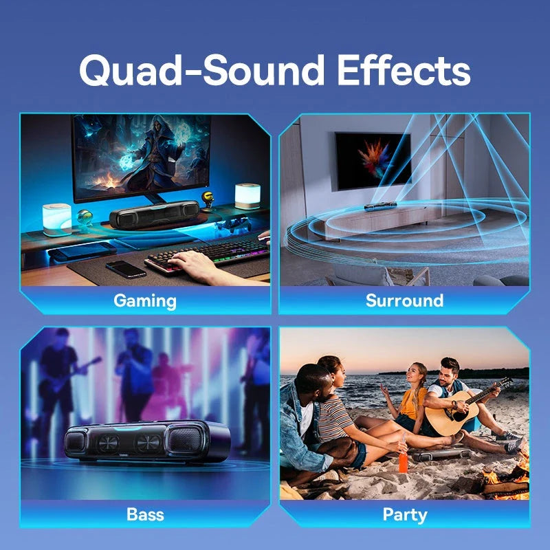 Portable Bluetooth Soundbar Speaker with 3D Surround Sound, Rich Bass, and Dynamic RGB Lighting