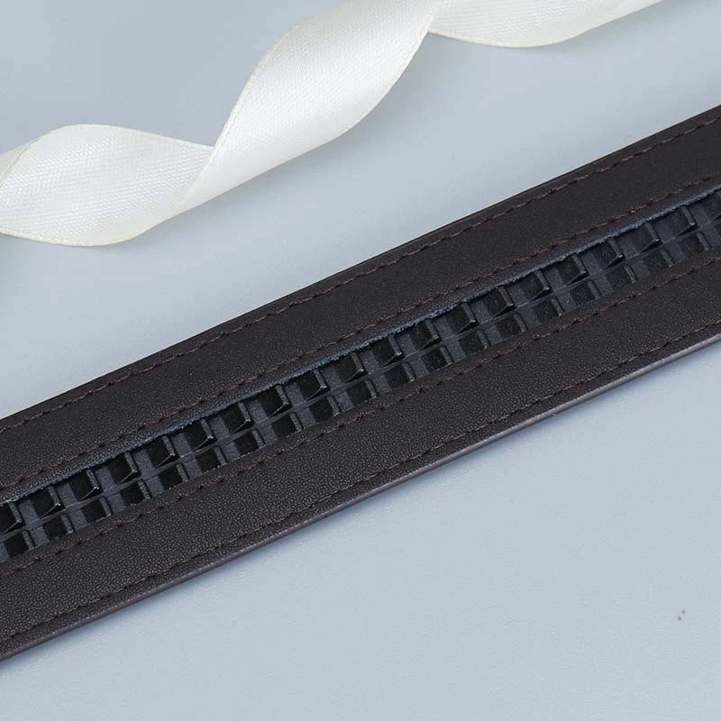 Premium genuine leather men's casual business belt with adjustable length and water-ripple embossed pattern