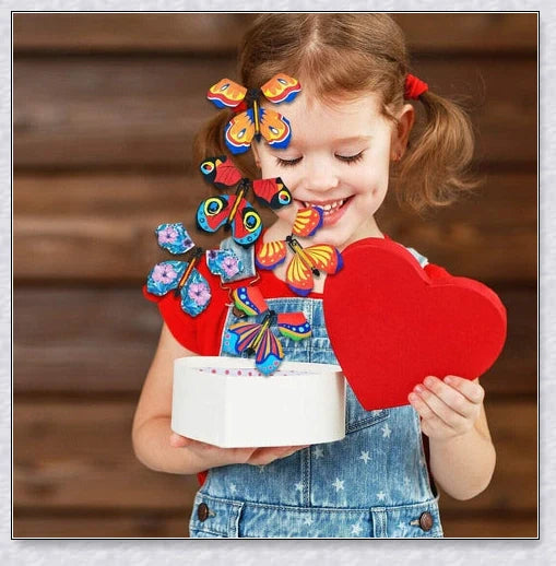 Colourful magic flying butterflies taking flight from a greeting card or book, creating a delightful surprise