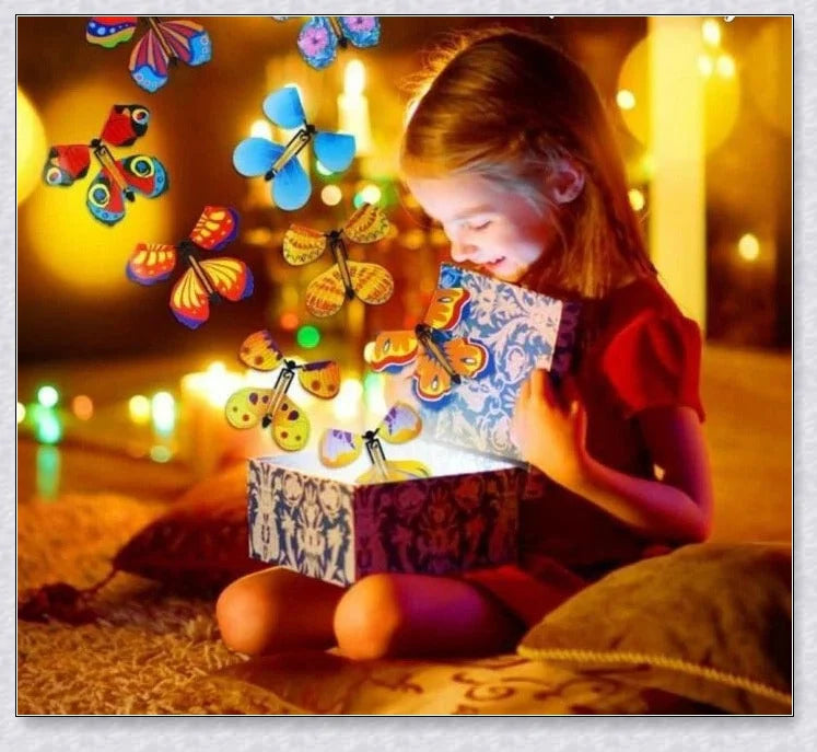 Colourful magic flying butterflies taking flight from a greeting card or book, creating a delightful surprise