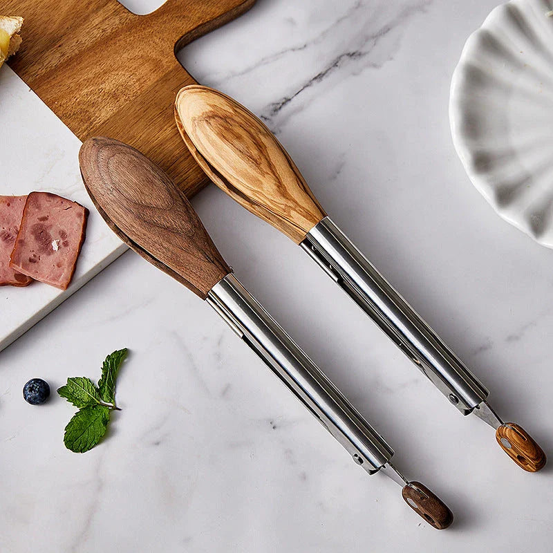 Durable and stylish non-stick BBQ and cooking tongs made from premium wood