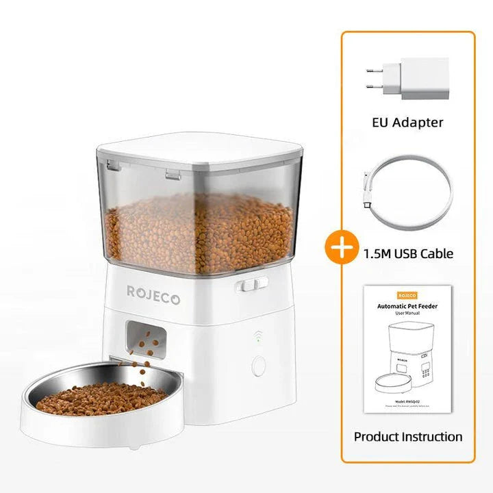 Automatic WiFi Smart Cat Feeder with a spacious 2-litre capacity and stainless steel bowl for convenient and reliable pet feeding