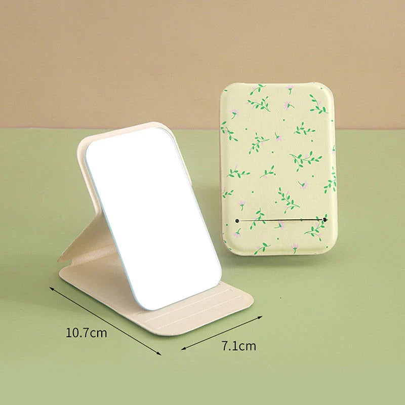 Floral Flip Folding Portable Makeup Mirror with Sturdy Stand and Clear Glass Reflection