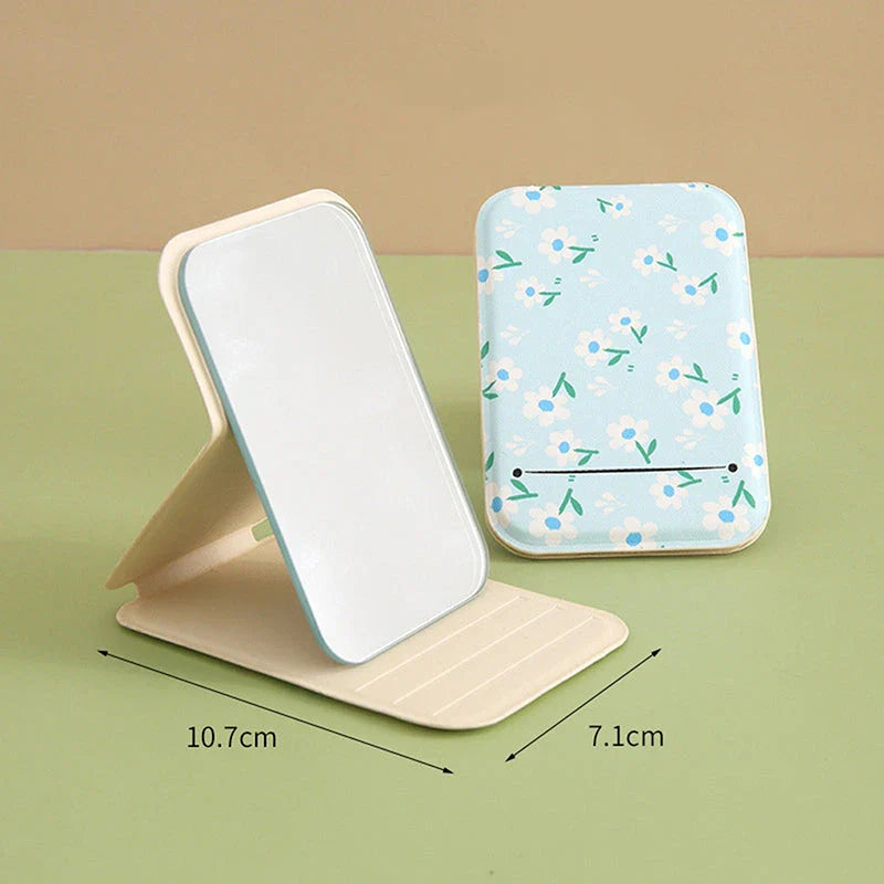 Floral Flip Folding Portable Makeup Mirror with Sturdy Stand and Clear Glass Reflection