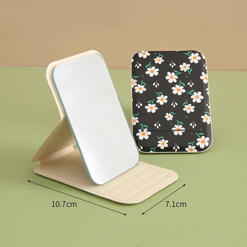 Floral Flip Folding Portable Makeup Mirror with Sturdy Stand and Clear Glass Reflection