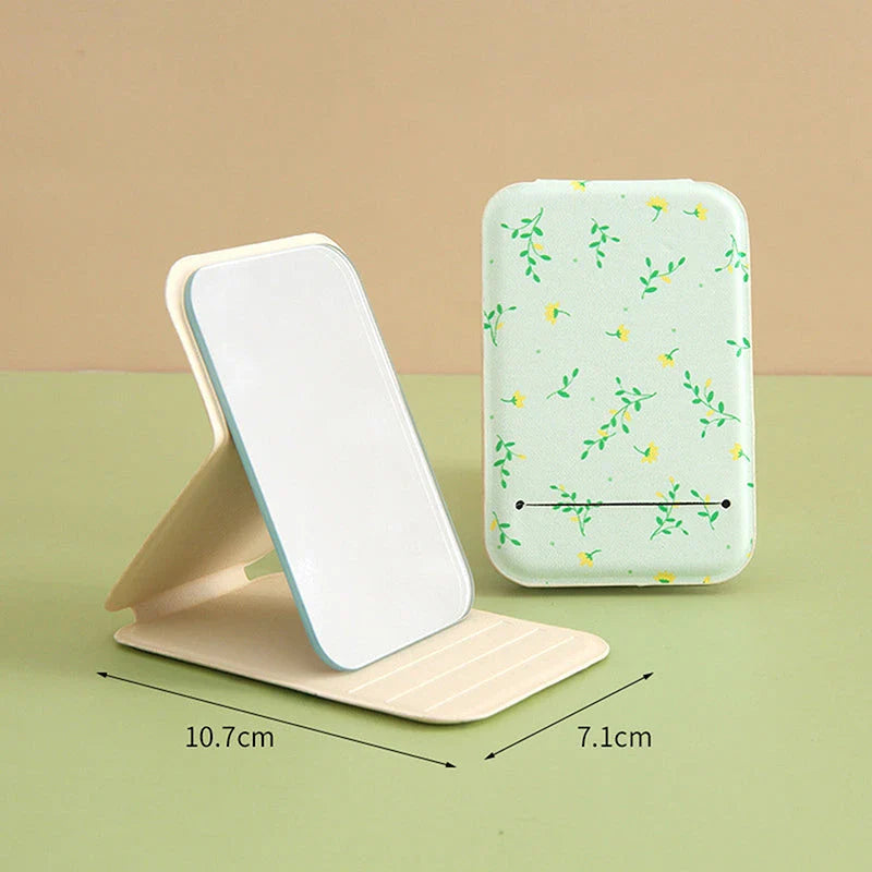 Floral Flip Folding Portable Makeup Mirror with Sturdy Stand and Clear Glass Reflection
