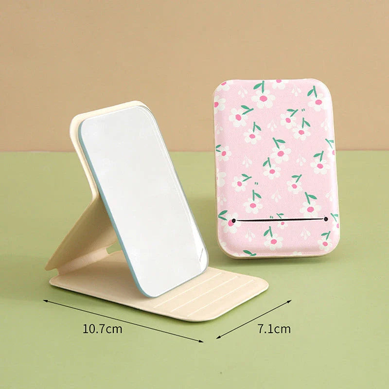 Floral Flip Folding Portable Makeup Mirror with Sturdy Stand and Clear Glass Reflection