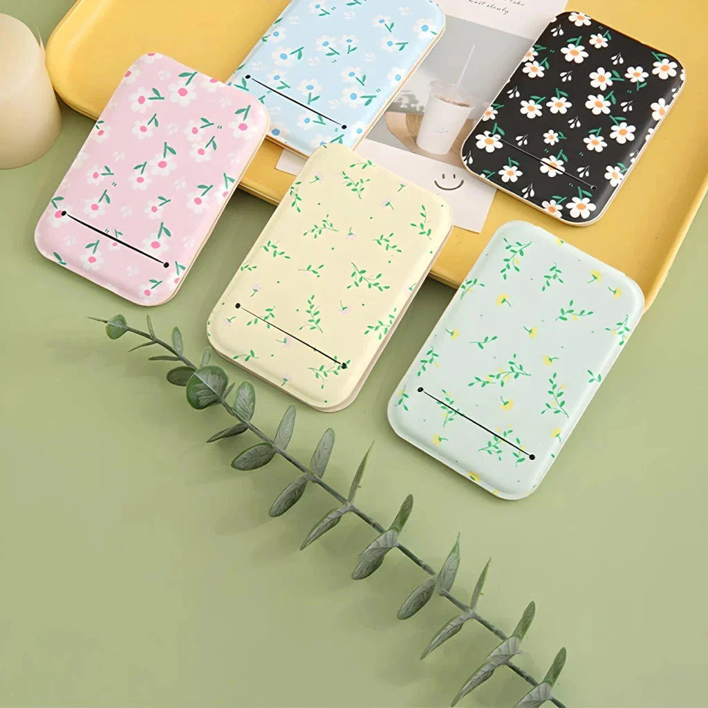 Floral Flip Folding Portable Makeup Mirror with Sturdy Stand and Clear Glass Reflection