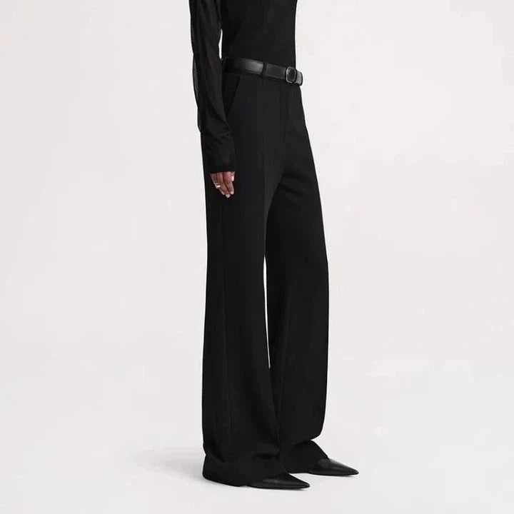 Elegant high-waist flared trousers for women, featuring a sleek boot-cut design and a comfortable, flattering fit.