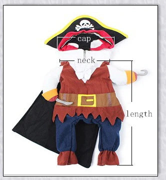 A cat wearing a pirate costume, designed to bring style and comfort to your feline friend during Halloween and other occasions.