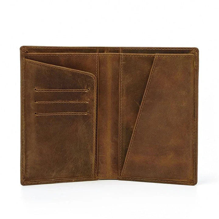 Premium British leather passport wallet with multiple compartments and secure passport holder