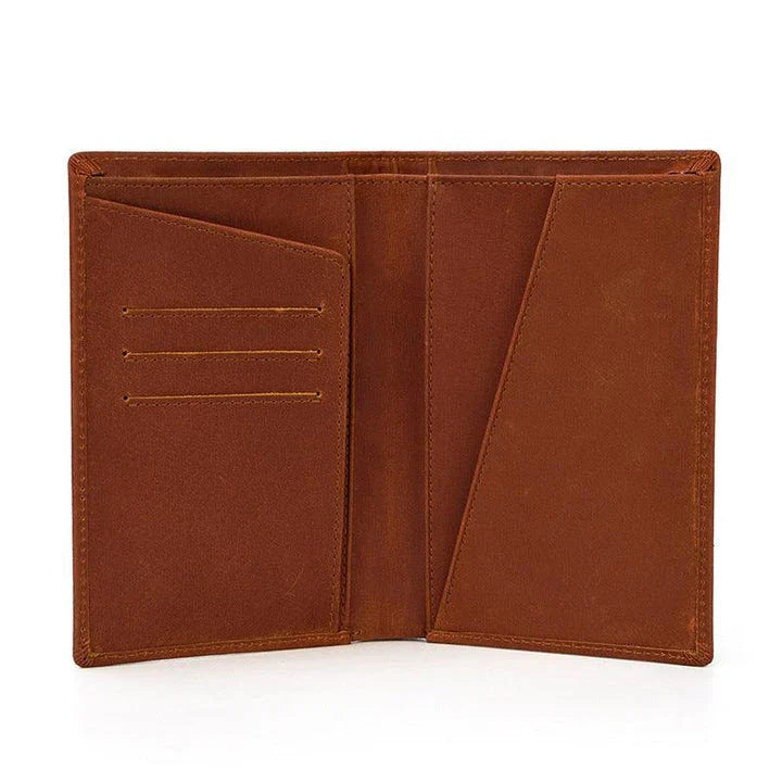 Premium British leather passport wallet with multiple compartments and secure passport holder