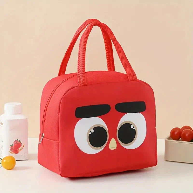 Cartoon Animal Thermal Lunch Bag for Kids in Gray, featuring vibrant animal designs and insulated construction.