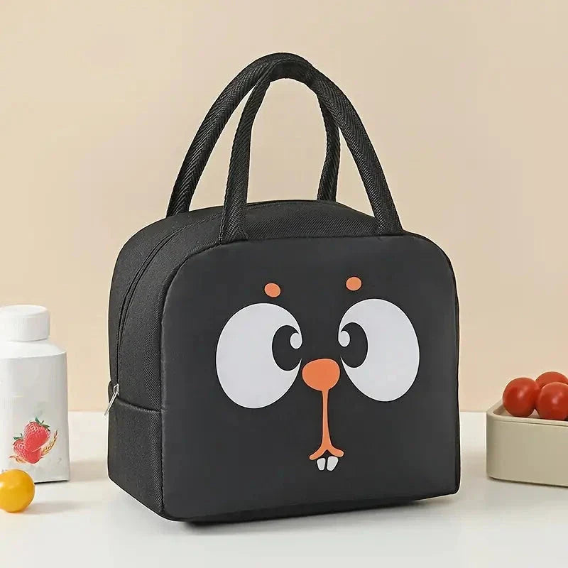 Cartoon Animal Thermal Lunch Bag for Kids in Gray, featuring vibrant animal designs and insulated construction.