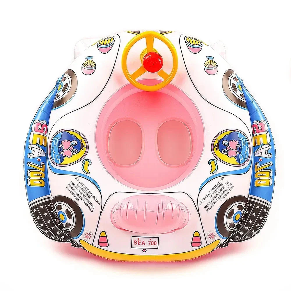 Baby Swim Ring Tube with Steering Wheel and Horn - Inflatable Water Toy for Safe and Fun Summer Adventures