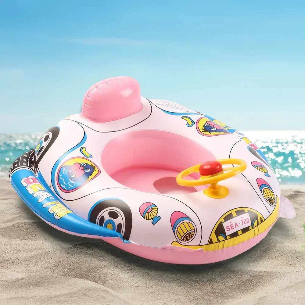 Baby Swim Ring Tube with Steering Wheel and Horn - Inflatable Water Toy for Safe and Fun Summer Adventures