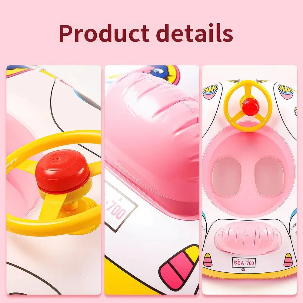 Baby Swim Ring Tube with Steering Wheel and Horn - Inflatable Water Toy for Safe and Fun Summer Adventures
