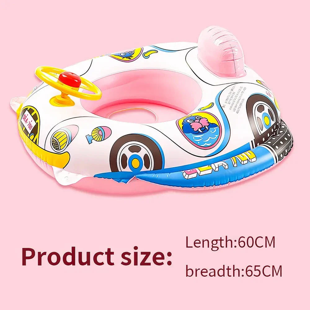 Baby Swim Ring Tube with Steering Wheel and Horn - Inflatable Water Toy for Safe and Fun Summer Adventures