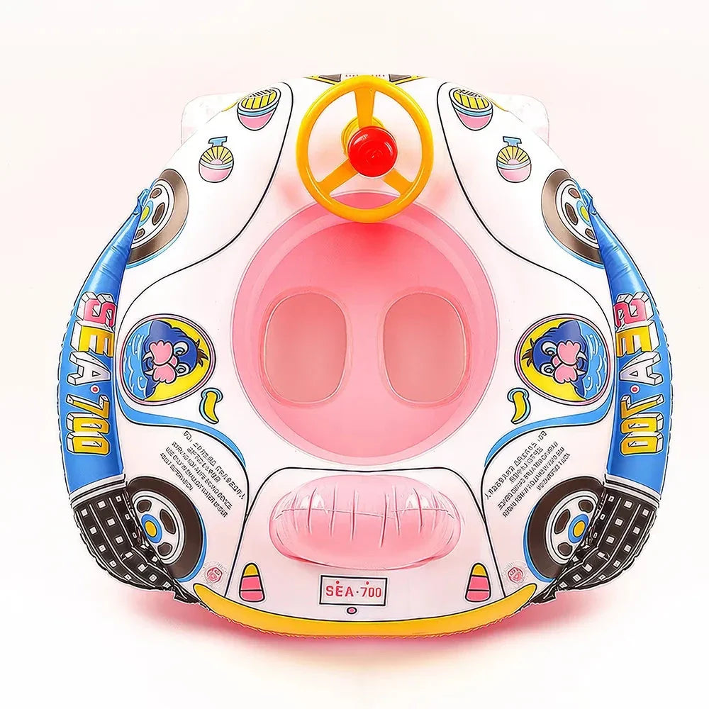 Baby Swim Ring Tube with Steering Wheel and Horn - Inflatable Water Toy for Safe and Fun Summer Adventures