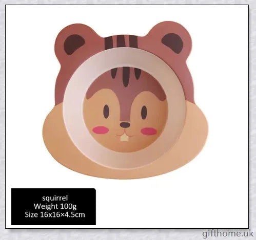 Vibrant animal-themed bamboo fibre children's plate with rounded edges and stable base for a safe and engaging mealtime experience