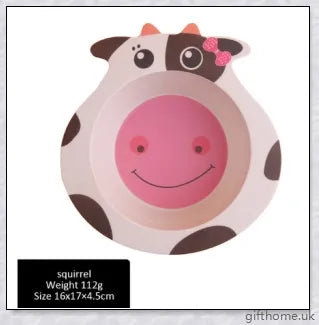 Vibrant animal-themed bamboo fibre children's plate with rounded edges and stable base for a safe and engaging mealtime experience