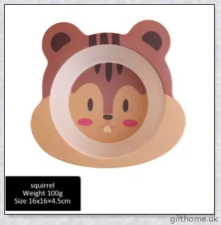 Vibrant animal-themed bamboo fibre children's plate with rounded edges and stable base for a safe and engaging mealtime experience