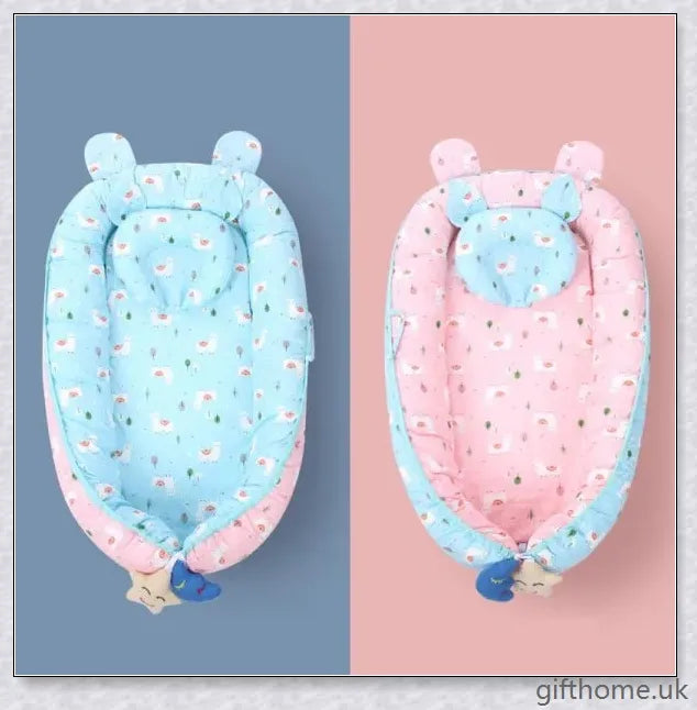 A cozy, anti-shock and anti-pressure baby sleeping crib with adorable animal print designs, providing a safe and comfortable sleeping environment for infants.
