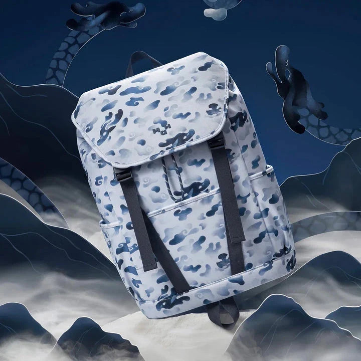 A premium backpack with a stylish dragon camouflage design, featuring a spacious interior, comfortable straps, and secure closures for the modern student.