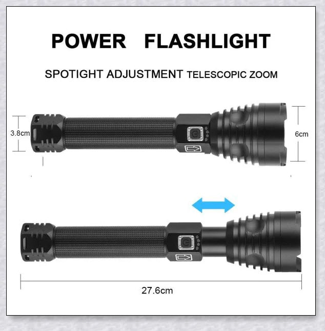 UK's Most Powerful LED Police Torch with Zoomable Beam, 2500 Lumens, Tactical Flashlight for Outdoor, Emergency, and Home Use