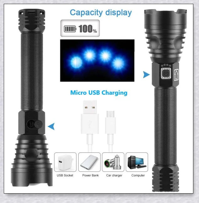 UK's Most Powerful LED Police Torch with Zoomable Beam, 2500 Lumens, Tactical Flashlight for Outdoor, Emergency, and Home Use