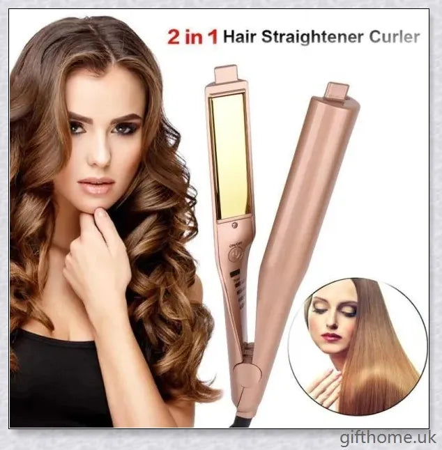 2-in-1 Twist Straightening and Curling Iron with Ceramic and Tourmaline Plates, Adjustable Temperature Settings, and Rapid Heat-up for Salon-Quality Hairstyles