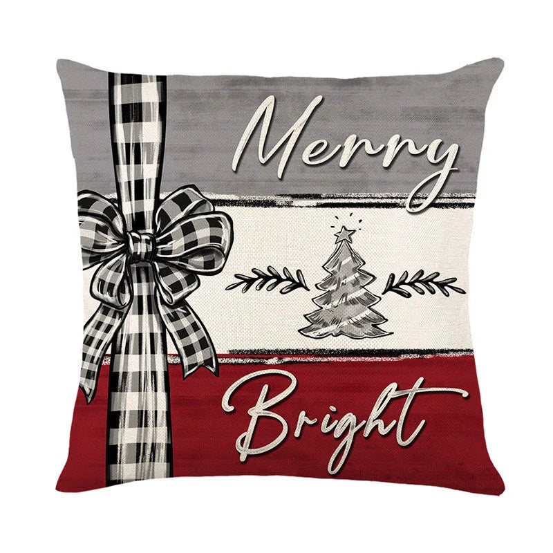 Festive Christmas throw pillow cover with a variety of vibrant holiday designs, perfect for cozy and cheerful home decor
