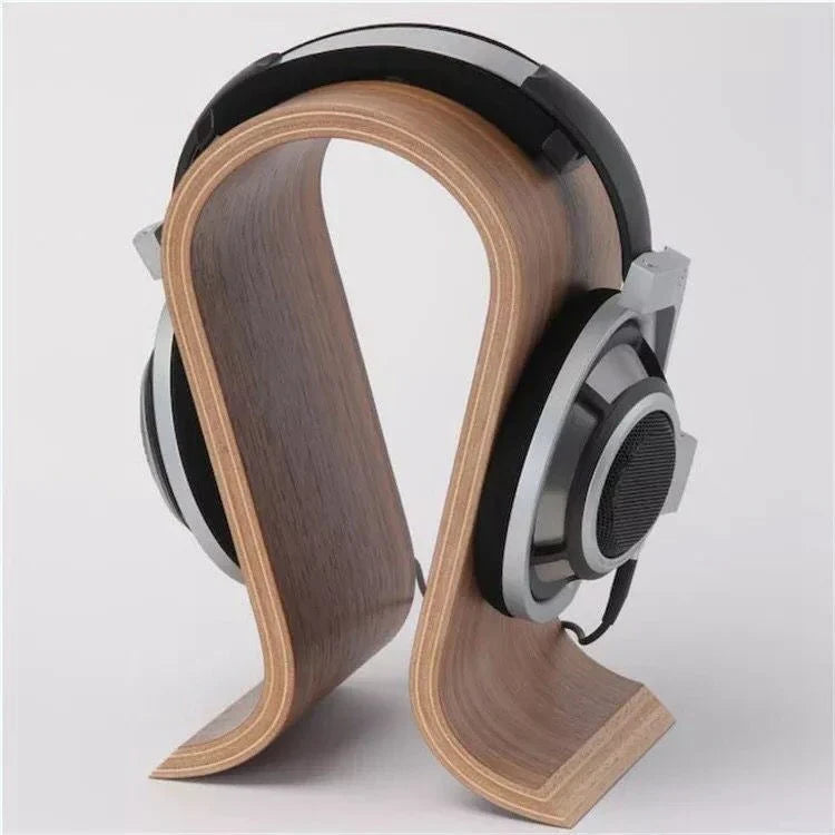 Elegant solid wood headphone stand in a contemporary design for beautiful display of audio equipment