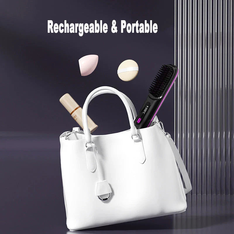 Cordless 2-in-1 Hair Straightener Brush with LCD Display, Offering Versatile Styling on the Go