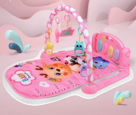 Interactive baby play mat with piano keyboard and bear rattle for sensory development
