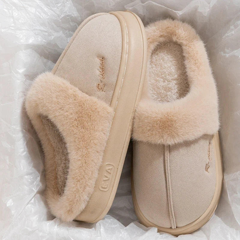 Cosy, fluffy cotton slippers in a variety of colours, featuring non-slip soles for indoor and outdoor wear