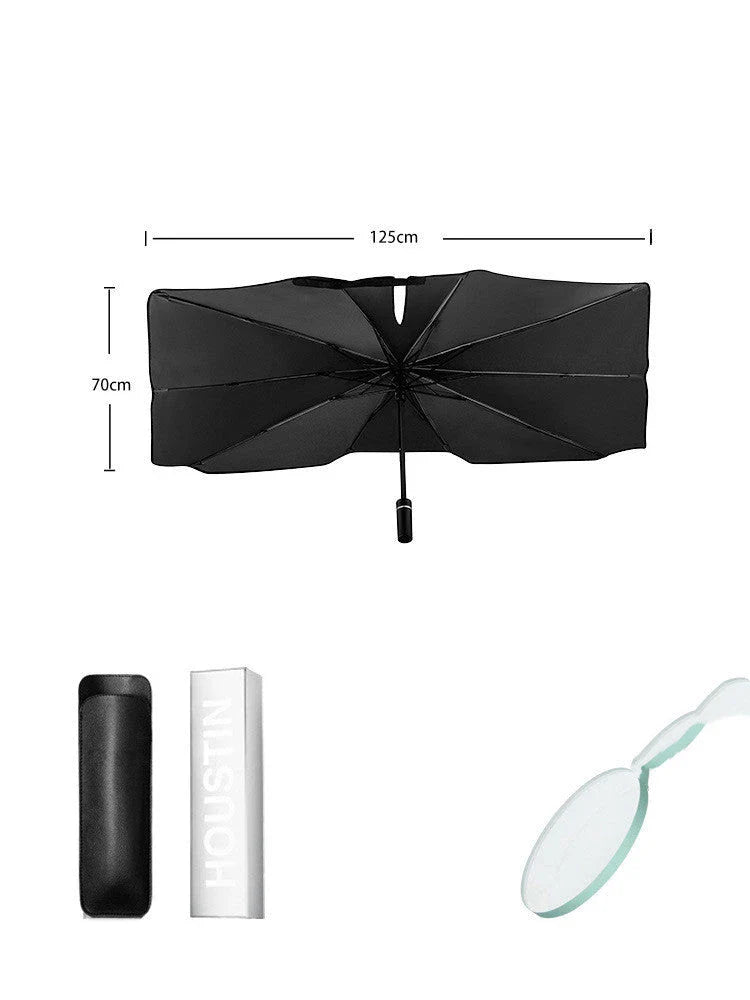 Compact and portable car sunshade with telescopic mechanism and full windshield coverage