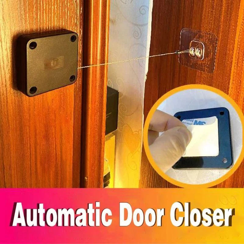 Automatic door closer with soft-close mechanism for sliding, glass, and swing doors. Premium steel construction and adjustable tension settings for reliable performance.